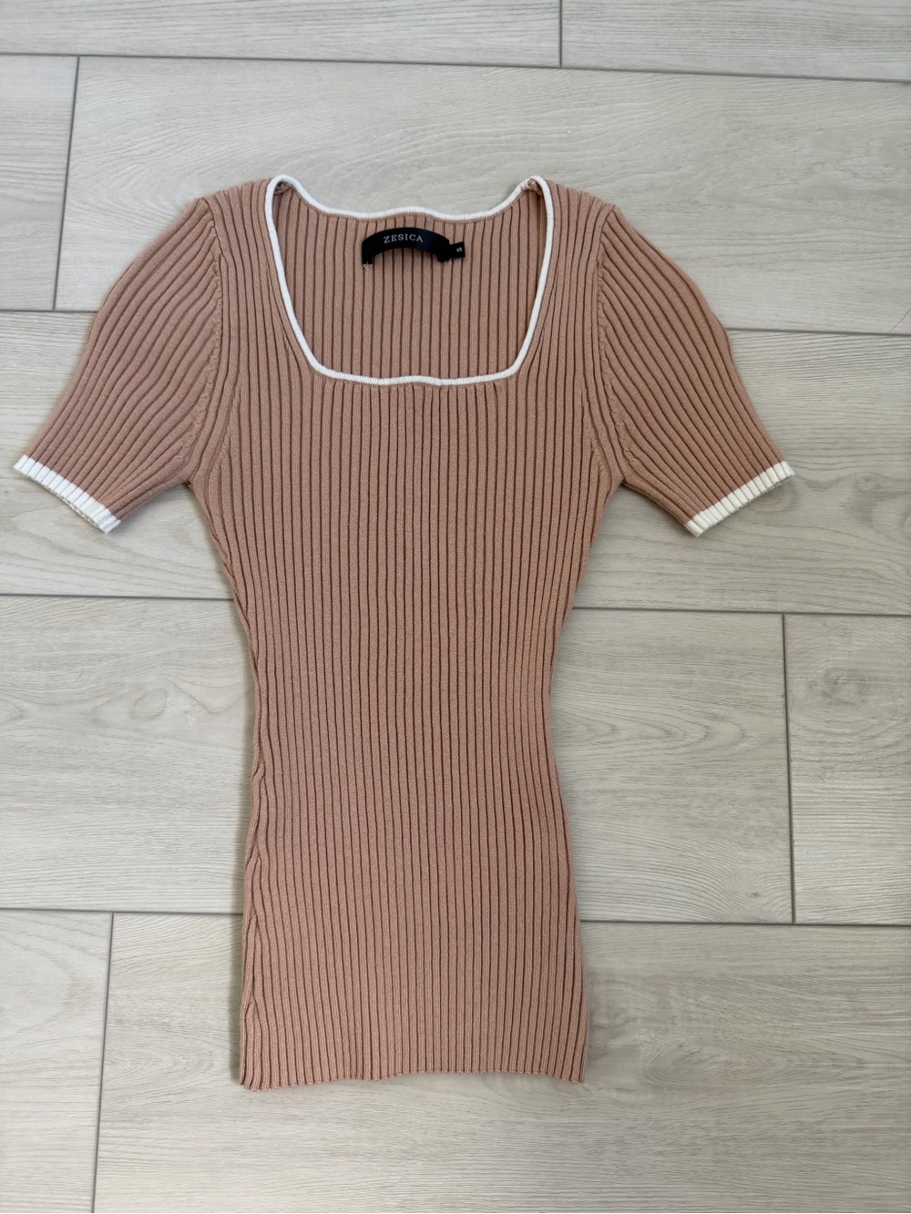 Slim Ribbed Knit Dress in Dusty Rose with Contrast Trim
